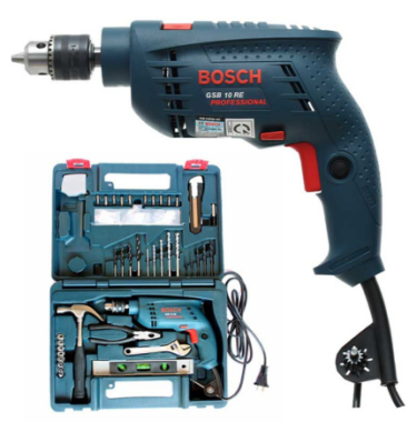 Máy khoan Bosch GSB 10 RE (valy nhựa, bộ mũi khoan, đầu vít)