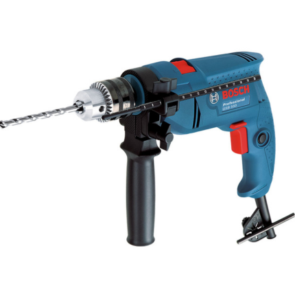 Máy khoan Bosch GSB 550 - Gồm hộp giấy, tay cầm, thước chặn